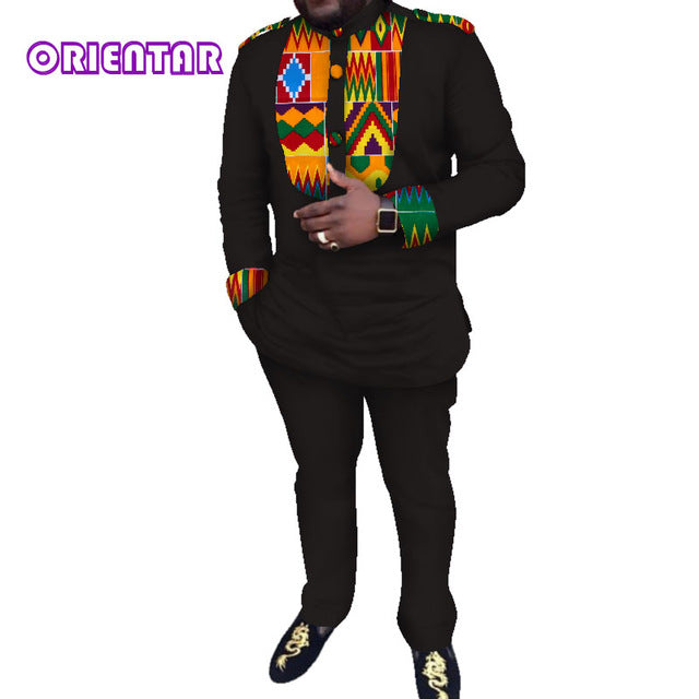 Casual Men African Clothes African Print Shirt and Pants Long