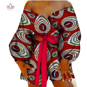 Women Sexy Bow-tie Top and Short Pants Sets Bazin Riche African Clothes 2 Pieces Pants Sets Dashiki Women