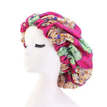 Load image into Gallery viewer, African Ankara Pattern Satin Lined Bonnet Women Long Ribbon Headwrap Double Layer Headscarf Hair Cover