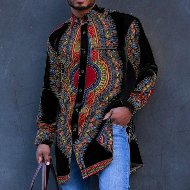 Autumn and Spring Fashion Style African Men Plus Size Shirts M-4XL