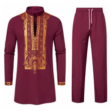 Load image into Gallery viewer, Autumn Leisure Dinner Print Design Men&#39;s Long Sleeve Shirt &amp; Trousers 2 Piece Set
