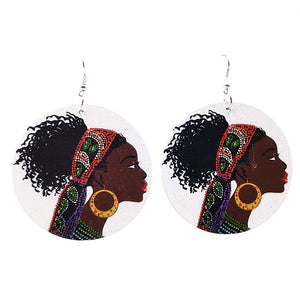 African Sexy Girls Pattern Wooden Punk Style Big Round Drop Earrings For Women Jewelry Decoration