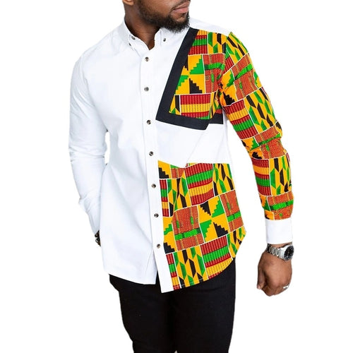 Fashion African Print Man Shirt Tops Geometric Slim Casual Single-Breasted Blouse African Clothing Gentlemen Business Shirts