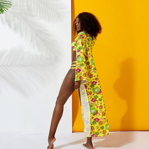 High Waist Women Push Up Split Summer Swimsuit 2-Piece Bikini Suit Cute Yellow Flower Beach Suit