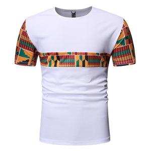 Fashion African Ankara Kente Cotton T-Shirt For Mens Short Sleeves