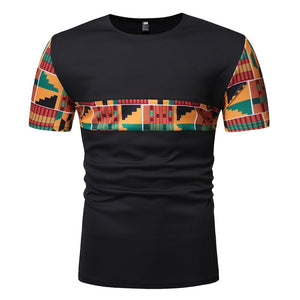 Fashion African Ankara Kente Cotton T-Shirt For Mens Short Sleeves