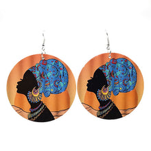 Load image into Gallery viewer, African Sexy Girls Pattern Wooden Punk Style Big Round Drop Earrings For Women Jewelry Decoration