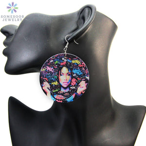 Vintage Earrings African Wood Material Black Women Art Jewelry Traditional Tribal Accessories