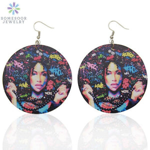 Vintage Earrings African Wood Material Black Women Art Jewelry Traditional Tribal Accessories
