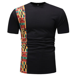 Black Patchwork African Dashiki T Shirt Men Short Sleeve African Clothes Streetwear Casual - Chocolate Boy Ltd