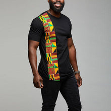 Load image into Gallery viewer, African Kente T Shirt Colour Print Top Wear Men&#39;s Ankara Style Panel Tees For Men Short Sleeve Black - Chocolate Boy Ltd