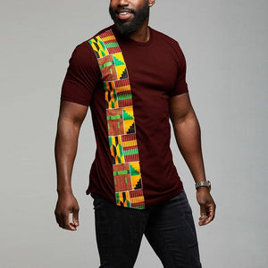 African Kente T Shirt Colour Print Top Wear Men's Ankara Style Panel Tees For Men Short Sleeve Black - Chocolate Boy Ltd