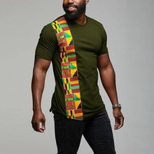 Load image into Gallery viewer, African Kente T Shirt Colour Print Top Wear Men&#39;s Ankara Style Panel Tees For Men Short Sleeve Black - Chocolate Boy Ltd