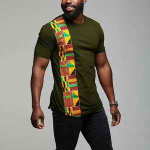 African Kente T Shirt Colour Print Top Wear Men's Ankara Style Panel Tees For Men Short Sleeve Black - Chocolate Boy Ltd