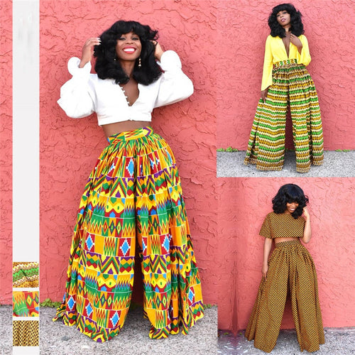 African Ladies Clothes Dashiki Print Trousers Female High Waist Pants Ankara African Dresses for Women - Chocolate Boy Ltd