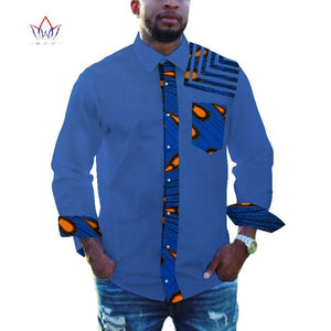 Men African Clothing Dashiki Lapel Top Shirt Bazin Riche