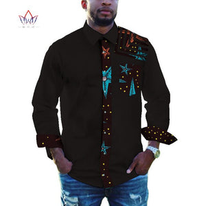 Men African Clothing Dashiki Lapel Top Shirt Bazin Riche