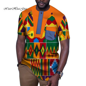 Fashion African Men Clothes Causal Party Men Short Sleeve O Neck Tops Tees Dashiki - Chocolate Boy Ltd