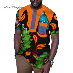 Fashion African Men Clothes Causal Party Men Short Sleeve O Neck Tops Tees Dashiki - Chocolate Boy Ltd