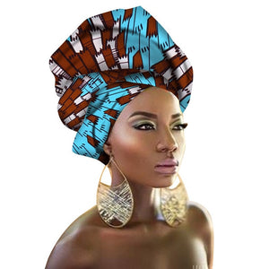Women Headband Printed Scarf Rich Bazin Nigerian Headtie - Chocolate Boy Ltd