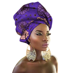 Women Headband Printed Scarf Rich Bazin Nigerian Headtie - Chocolate Boy Ltd
