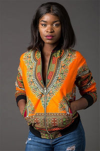 Fashion Coat African Clothes Dashiki Print Tribal Sexy Jacket Ladies Bomber Zip Pocket Sweatshirt - Chocolate Boy Ltd