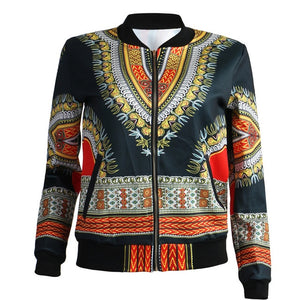 Fashion Coat African Clothes Dashiki Print Tribal Sexy Jacket Ladies Bomber Zip Pocket Sweatshirt - Chocolate Boy Ltd