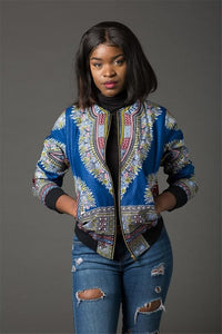 Fashion Coat African Clothes Dashiki Print Tribal Sexy Jacket Ladies Bomber Zip Pocket Sweatshirt - Chocolate Boy Ltd