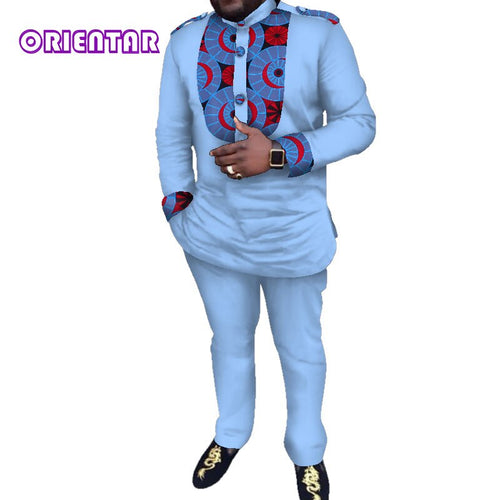 Casual Men African Clothes African Print Shirt and Pants Long Sleeve T Shirt Men Suits Dashiki - Chocolate Boy Ltd
