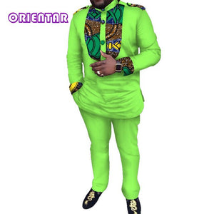 Casual Men African Clothes African Print Shirt and Pants Long Sleeve T Shirt Men Suits Dashiki - Chocolate Boy Ltd