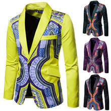 Load image into Gallery viewer, Dashiki Ethnic Style Men Long Sleeve Casual Coats Blazer African Suit Coat One Button Slim Fit Print Blazer - Chocolate Boy Ltd