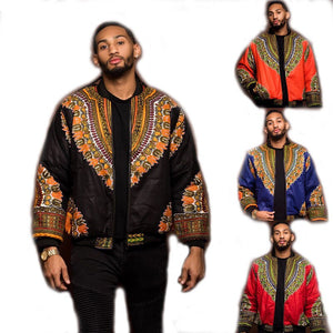 Adult Unisex African Dashiki Traditional Tribal Ankara Print Coat Zip Up Non-Hooded Sweatshirt Jacket Casual