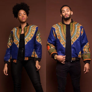 Adult Unisex African Dashiki Traditional Tribal Ankara Print Coat Zip Up Non-Hooded Sweatshirt Jacket Casual