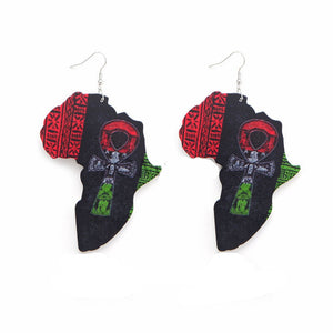 Earring Wood African Map Beauty Black Queen Traditional Tribal Earrings Vintage Afro Jewelry Wooden DIY Party Accessory