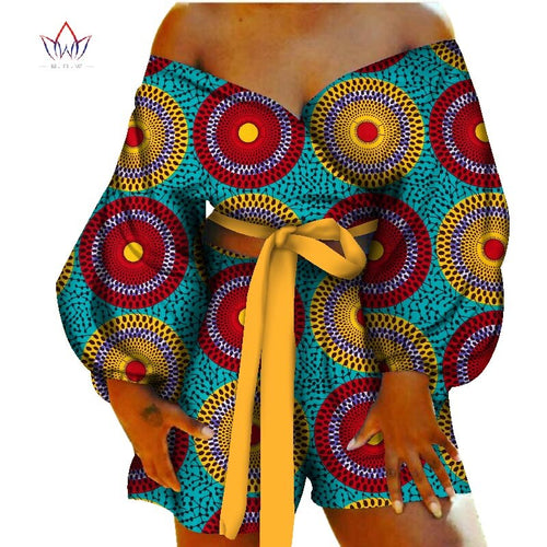 Women Sexy Bow-tie Top and Short Pants Sets Bazin Riche African Clothes 2 Pieces Pants Sets Dashiki Women