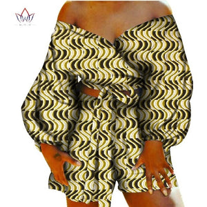 Women Sexy Bow-tie Top and Short Pants Sets Bazin Riche African Clothes 2 Pieces Pants Sets Dashiki Women