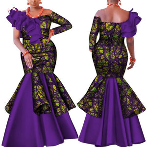 Danshiki Africa Dress for Women Bazin Riche one-shoulder Sexy Slash Neck Wedding Party Dress