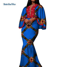 Load image into Gallery viewer, Autumn African Print Long Dresses for Women Bazin Riche Cotton Ruffles Sleeve Dresses