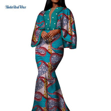 Load image into Gallery viewer, Autumn African Print Long Dresses for Women Bazin Riche Cotton Ruffles Sleeve Dresses
