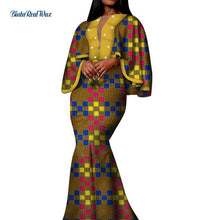 Load image into Gallery viewer, Autumn African Print Long Dresses for Women Bazin Riche Cotton Ruffles Sleeve Dresses