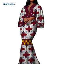 Load image into Gallery viewer, Autumn African Print Long Dresses for Women Bazin Riche Cotton Ruffles Sleeve Dresses