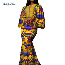 Load image into Gallery viewer, Autumn African Print Long Dresses for Women Bazin Riche Cotton Ruffles Sleeve Dresses