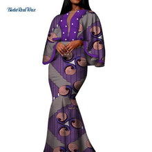 Load image into Gallery viewer, Autumn African Print Long Dresses for Women Bazin Riche Cotton Ruffles Sleeve Dresses