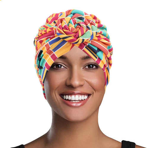 Women Tie Turban Hat Cotton Top Knot Traditional Tribal African Ankara Print Twist Headwrap Ladies Hair Accessories