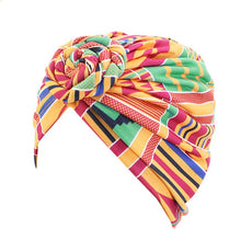 Load image into Gallery viewer, Women Tie Turban Hat Cotton Top Knot Traditional Tribal African Ankara Print Twist Headwrap Ladies Hair Accessories