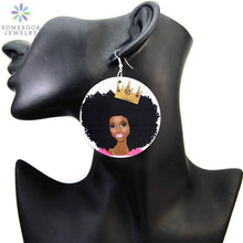 Load image into Gallery viewer, African Queen Crown Painted Wood Earrings Black Women Jewelry Accessories