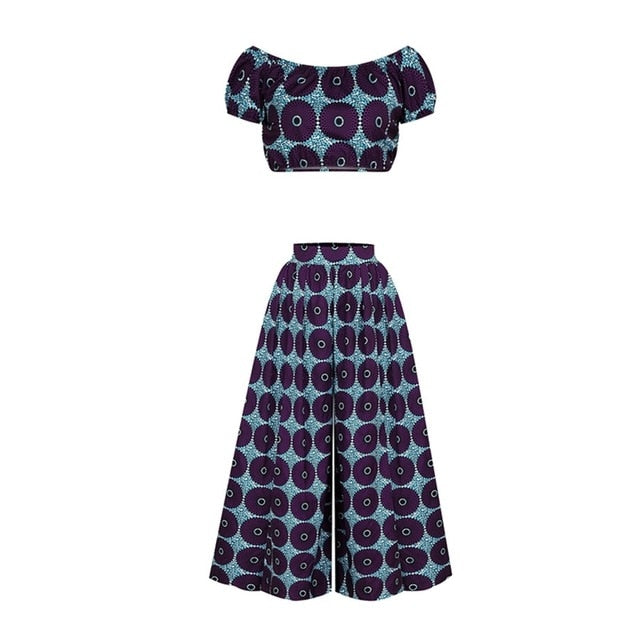 African Clothing Ankara Dashiki Print Top & Pants Suit Robes Sexy Ladies