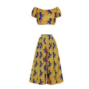 African Clothing Ankara Dashiki Print Top & Pants Suit Robes Sexy Ladies