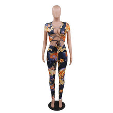 Load image into Gallery viewer, Vintage African Printed Tracksuit Sexy Lace-Up Crop Top And Legging Set Two Pieces Ankara Print Clubwear
