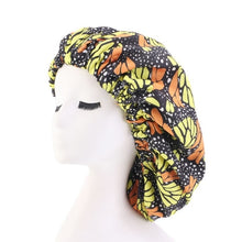 Load image into Gallery viewer, African Ankara Pattern Satin Lined Bonnet Women Long Ribbon Headwrap Double Layer Headscarf Hair Cover